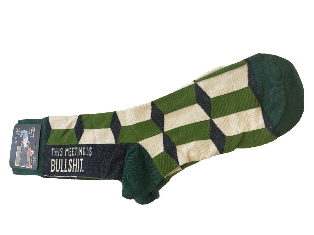 NWT Blue Q Mens Crew Socks Size 7-12 "This Meeting is Bulls*t" Preppy Office